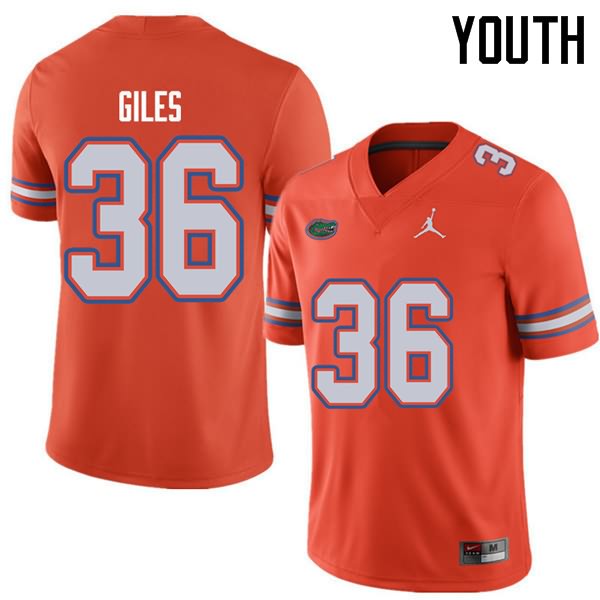 Youth NCAA Florida Gators Eddie Giles #36 Stitched Authentic Jordan Brand Orange College Football Jersey AYS2165LE